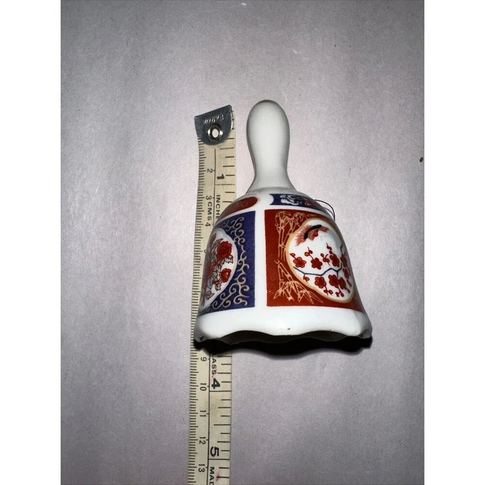 Set Of 2 Vintage Imari Small Porcelain Asian Flare Floral Bell Made In Taiwan